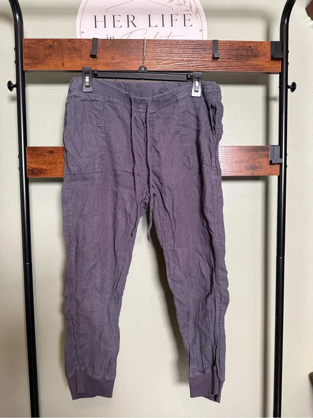 Caslon Petite Linen Blend Jogger Pants Size Medium Gray Purple